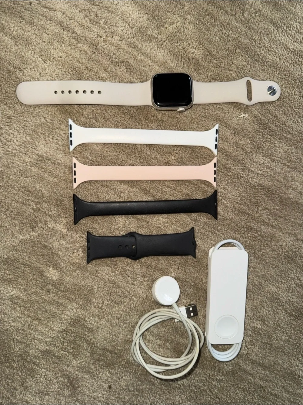 Apple Smartwatch with White, Pink and Black Sport Bands & 2 chargers